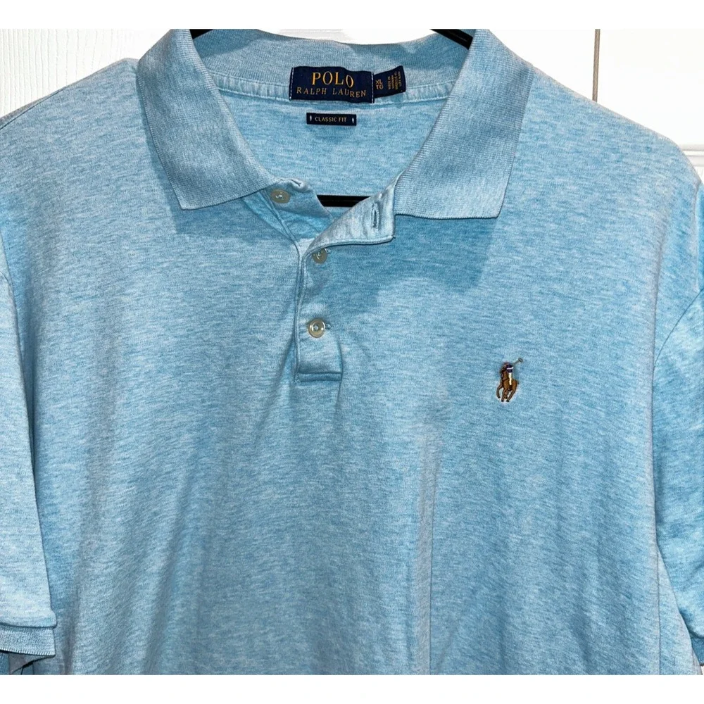 Polo Ralph Lauren Classic Fit Heather Blue Polo‎ Shirt Men's XL Embroidered Pony